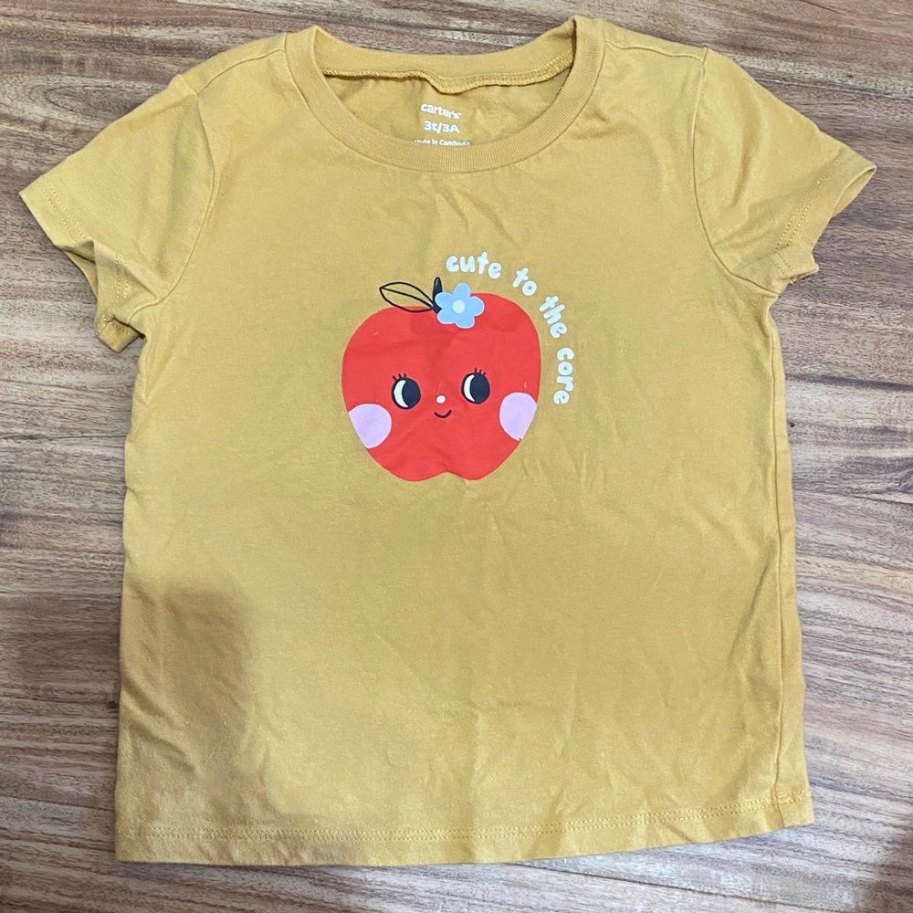 Carter's Mustard Tee with Red Apple Graphic